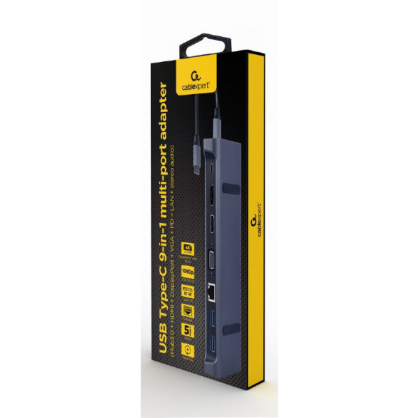 Фото - Хаб USB Cablexpert USB-C 9-в-1 USB-хаб+HDMI/VGA/PD/LAN/3.5-мм (A-CM-COMBO9-02)