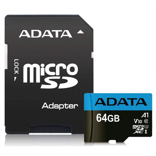 Фото - Карта памяти A-DATA microSDXC 64GB C10 UHS-I A1 + SD (AUSDX64GUICL10A1-RA1)