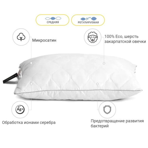 Фото - Подушка стандартная MirSon шерстяная Eco Silver 145 Средняя 60х60 см (2200000393593)