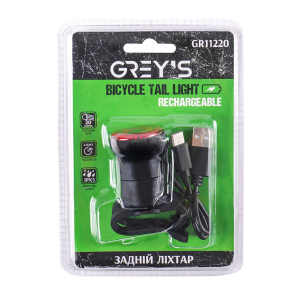 Фото - Фонарь велосипедный Grey's 20xLEDs 20lm 400mAh крепление на руль (GR11220)