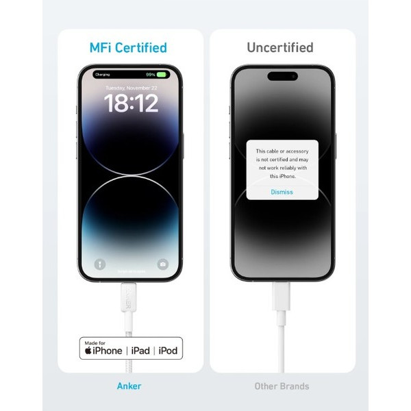 Фото - Кабель синхронизации данных Anker 322 USB-C to Lightning - 1.8m Nylon White (A81B6H21)