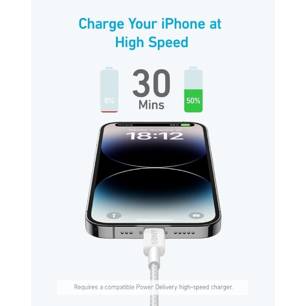Фото - Кабель синхронизации данных Anker 322 USB-C to Lightning - 1.8m Nylon White (A81B6H21)