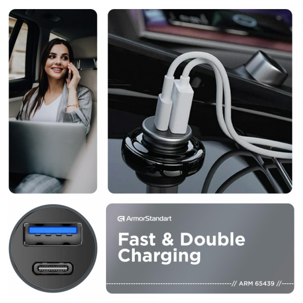 Фото - Автомобильное зарядное устройство Armorstandart 20W Type-C+USB Grey (ARM65439)