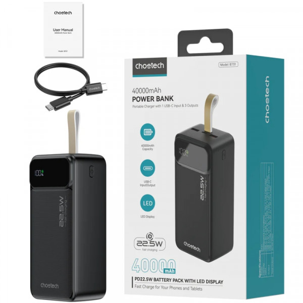 Фото - Батарея мобильная Choetech 40000mAh 22,5W PD QC3.0 Black (B731-ACBK)