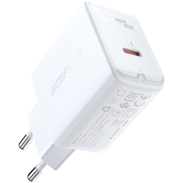 Фото - Сетевое зарядное устройство AceFast A1 PD20W single USB-C charger White (6974316280040)