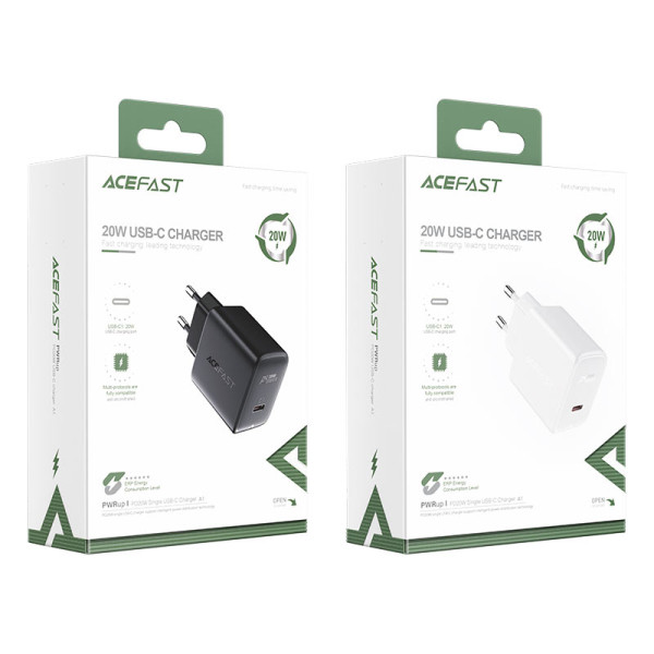 Фото - Сетевое зарядное устройство AceFast A1 PD20W single USB-C charger White (6974316280040)