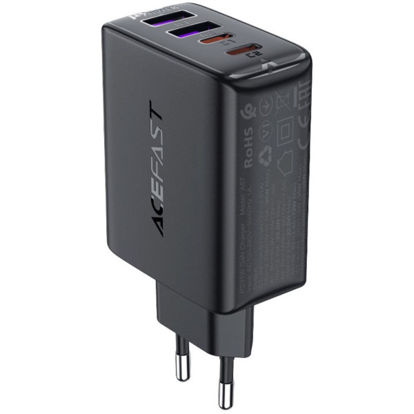 Фото - Сетевое зарядное устройство AceFast 4xUSB 45W (2xUSB-C+2xUSB-A) Gan A61 Fast Charger Black (6974316282754)