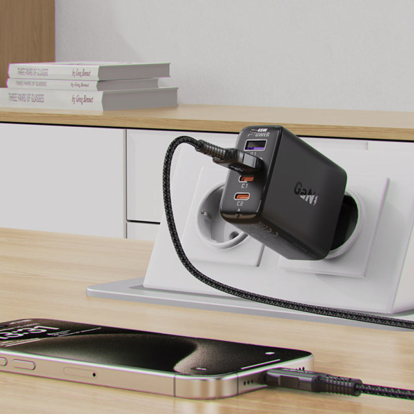 Фото - Сетевое зарядное устройство AceFast 4xUSB 45W (2xUSB-C+2xUSB-A) Gan A61 Fast Charger Black (6974316282754)