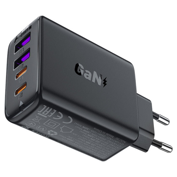 Фото - Сетевое зарядное устройство AceFast 4xUSB 45W (2xUSB-C+2xUSB-A) Gan A61 Fast Charger Black (6974316282754)