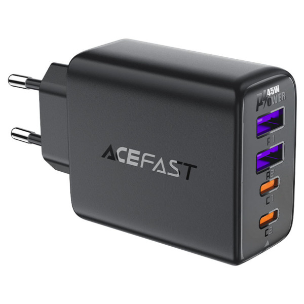 Фото - Сетевое зарядное устройство AceFast 4xUSB 45W (2xUSB-C+2xUSB-A) Gan A61 Fast Charger Black (6974316282754)