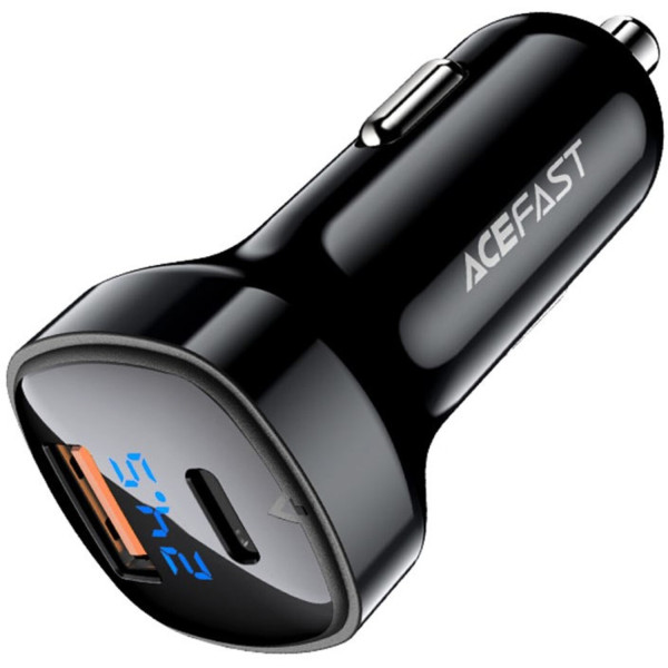 Фото - Автомобильное зарядное устройство AceFast 2xUSB 66W (USB-C + USB-A) B4 with digital display (6974316280392)