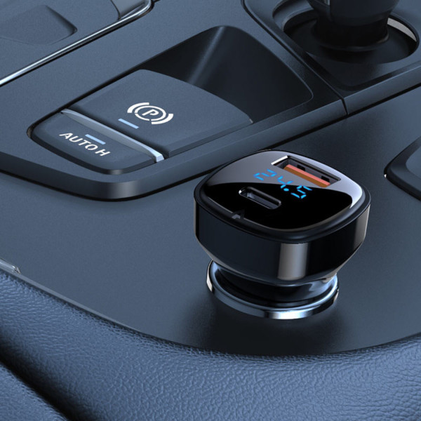 Фото - Автомобильное зарядное устройство AceFast 2xUSB 66W (USB-C + USB-A) B4 with digital display (6974316280392)