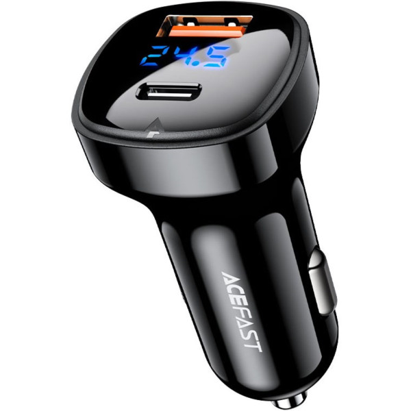 Фото - Автомобильное зарядное устройство AceFast 2xUSB 66W (USB-C + USB-A) B4 with digital display (6974316280392)