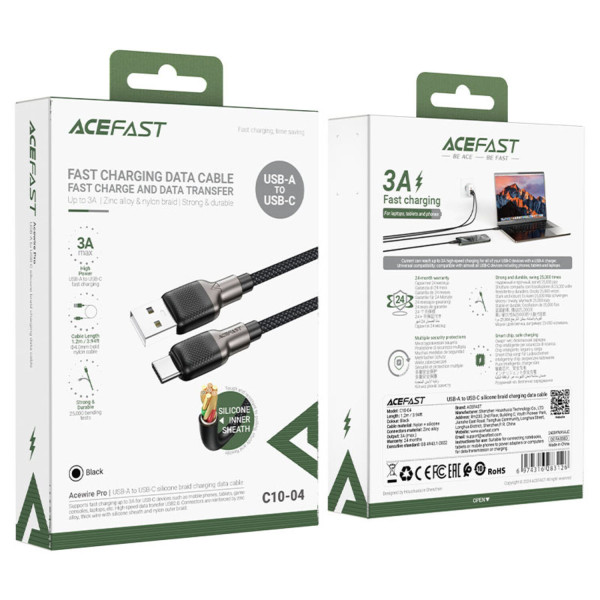 Фото - Кабель синхронизации данных AceFast USB 2.0 USB-A to USB-C, 1,2 м, 3.0A, silicone braid C10-04 (6974316283126)