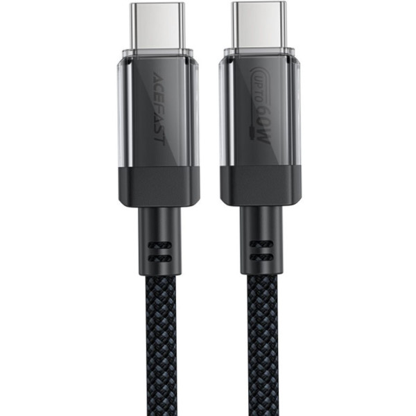 Фото - Кабель синхронизации данных AceFast USB 2.0 USB-C to USB-C, 1.2 м, 60W, 3.0A, stainless steel Black, C12-03 (6974316283317)