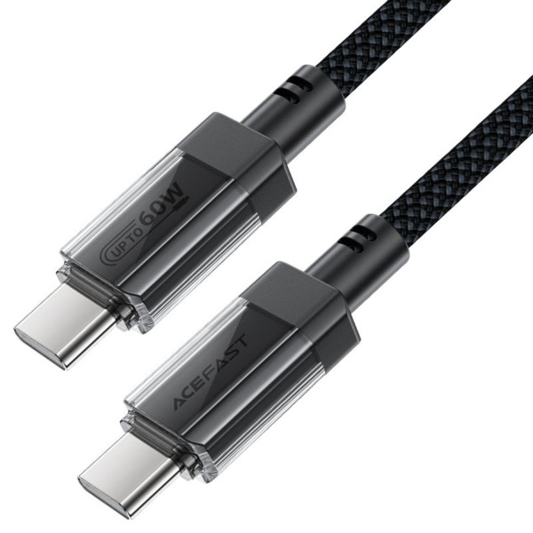 Фото - Кабель синхронизации данных AceFast USB 2.0 USB-C to USB-C, 1.2 м, 60W, 3.0A, stainless steel Black, C12-03 (6974316283317)