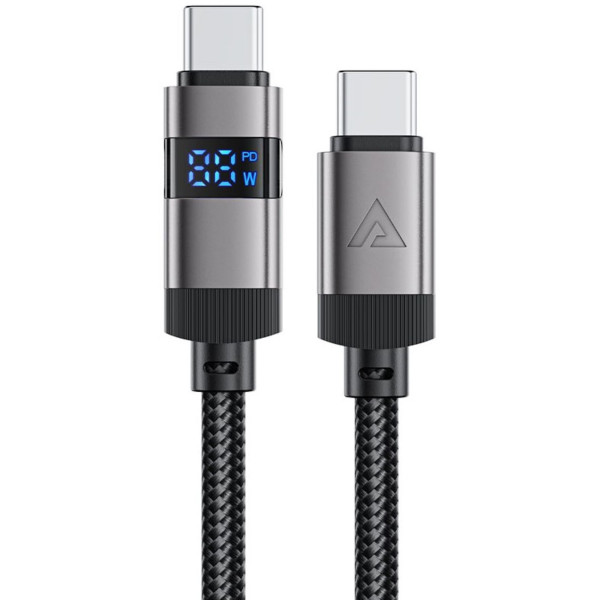 Фото - Кабель синхронизации данных AceFast USB 2.0 USB-C to USB-C, 1.2 м, 60W, 3.0A, digital display Black, C15-03 (6974316283720)