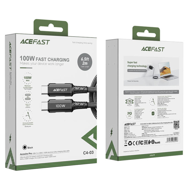 Фото - Кабель синхронизации данных AceFast USB 2.0 USB-C to USB-C, 2 м, 100W, 5.0A, C4-03 (6974316280996)