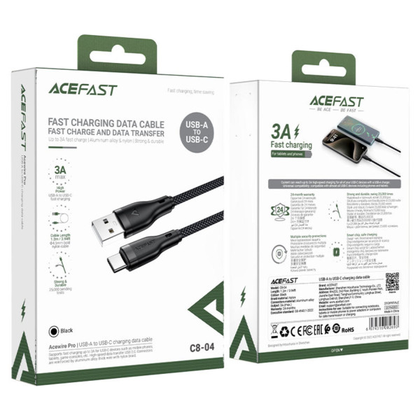 Фото - Кабель синхронизации данных AceFast USB 2.0 USB-A to USB-C, 1,2 м, 3.0A, C8-04 (6974316282693)