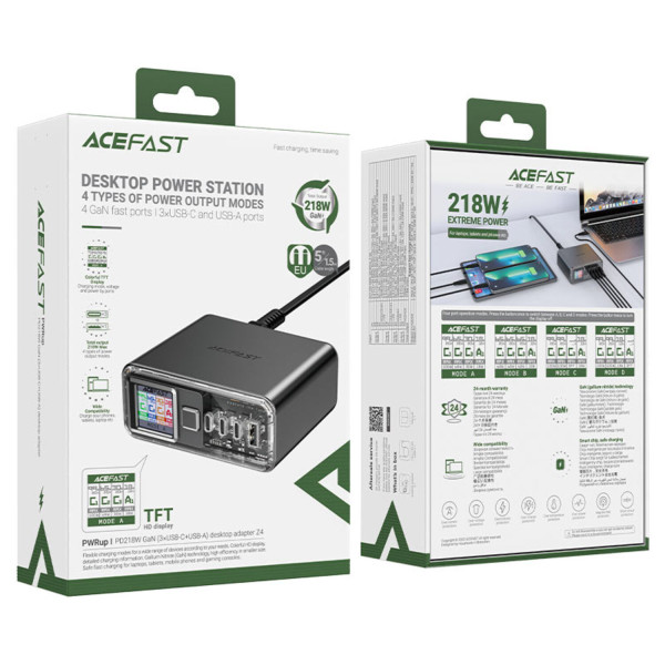 Фото - Сетевое зарядное устройство AceFast 4xUSB 218W (3xUSB-C + USB-A) Gan Z4 Fast Charger (6974316282587)
