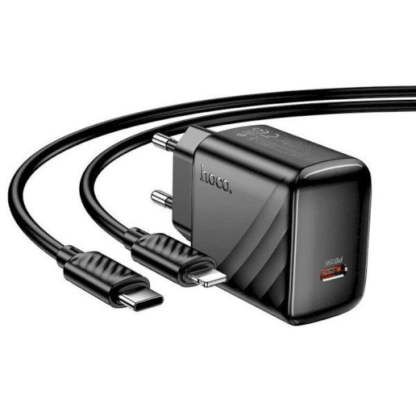 Фото - Сетевое зарядное устройство HOCO CS24A Puerto single-port PD25W charger set (C to iP)(EU) Black (6942007639767)