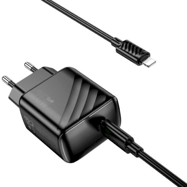 Фото - Сетевое зарядное устройство HOCO CS24A Puerto single-port PD25W charger set (C to iP)(EU) Black (6942007639767)