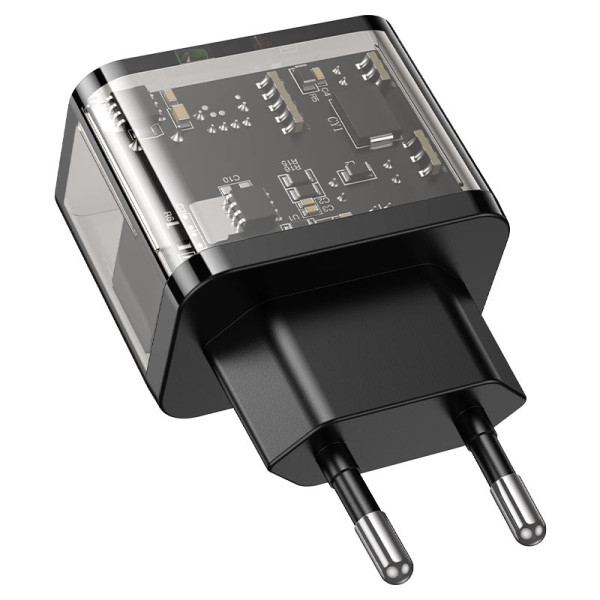 Фото - Сетевое зарядное устройство HOCO N34 Dazzling dual-port PD20W+QC3.0 charger Transparent Black (6931474799166)