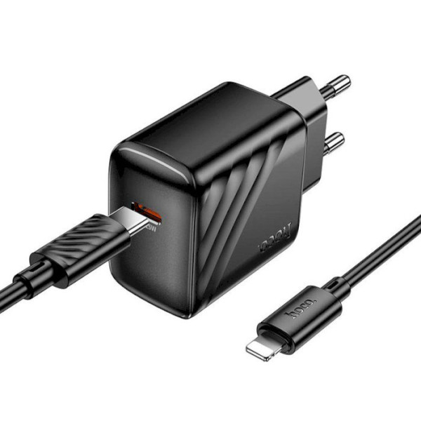 Фото - Сетевое зарядное устройство HOCO CS24A Puerto single-port PD25W charger set (C to iP)(EU) Black (6942007639767)