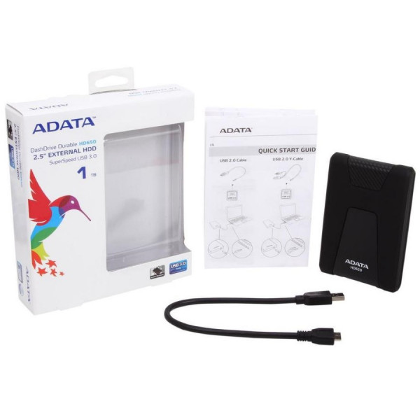 Фото - Жесткий диск внешний ADATA Durable HD650 1TB USB 3.1 Black (AHD650-1TU31-CBK)