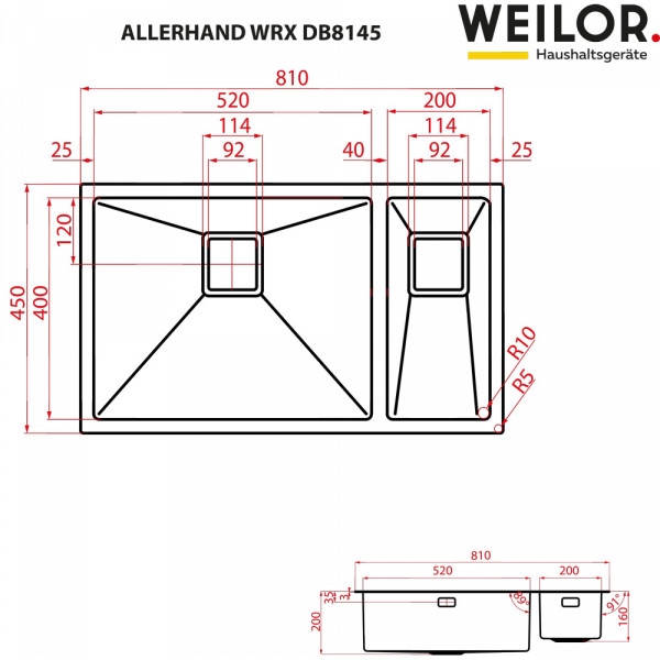 Фото - Мойка кухонная Weilor Allerhand WRX DB8145