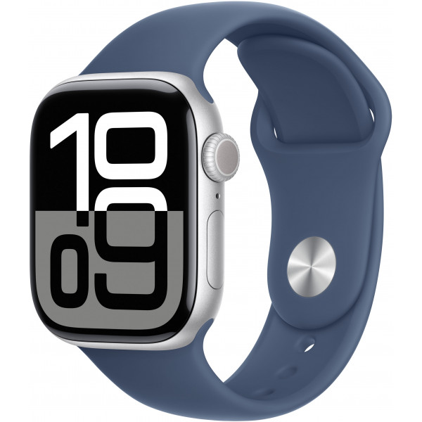 Apple Watch Series 10 GPS 42mm Silver Aluminium Case with Denim Sport Band S M COMFY