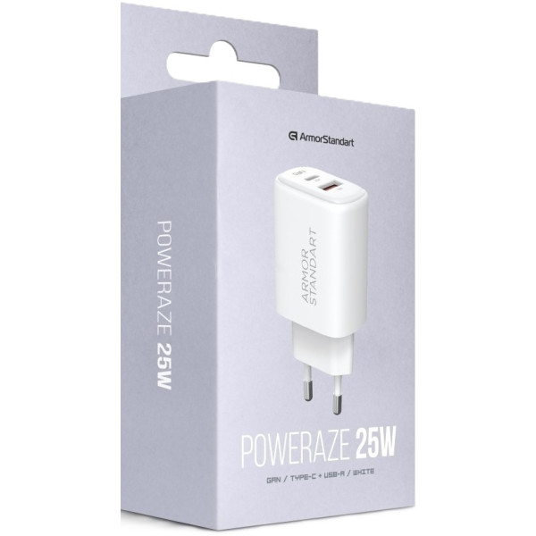 Фото - Сетевое зарядное устройство Armorstandart Poweraze 25W GaN Type-C + USB-A White (ARM87067)