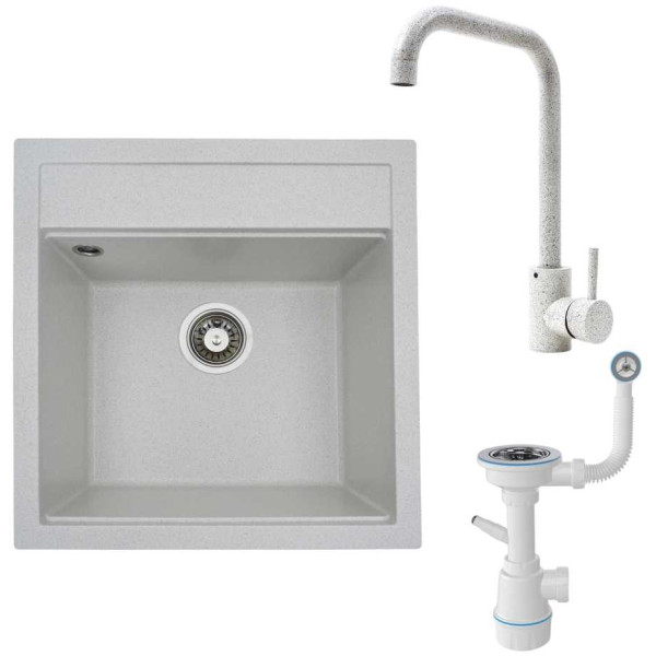 Фото - Мойка кухонная+смеситель VALESO FIESTA белая в точку +сифон Фото - Мойка кухонная+смеситель VALESO FIESTA белая в точку +сифон