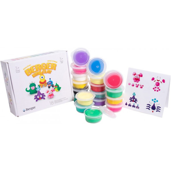 Фото - Масса для лепки Berger Kids Clay Монстрики 18 баночек 580 г Разноцветный (Monsters 01-18)