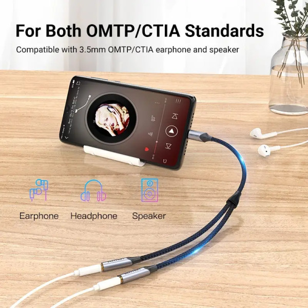 Фото - Кабель 3.5 мм - 3.5 мм Vention Audio 2x3.5 mm F - USB Type-C M 0.3 m Black (BGPHY)