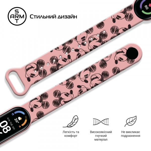 Фото - Ремешок для фитнес-браслета Armorstandart Cartoon for Xiaomi Mi Band 7/6/5 Mickey Pink (ARM59255)
