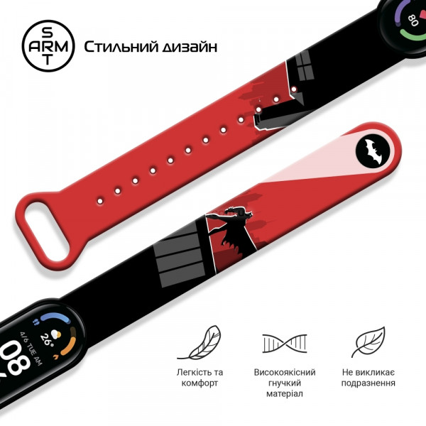 Фото - Ремешок для фитнес-браслета Armorstandart Superhero for Xiaomi Mi Band 7/6/5 Bat siluet Black (ARM59264)