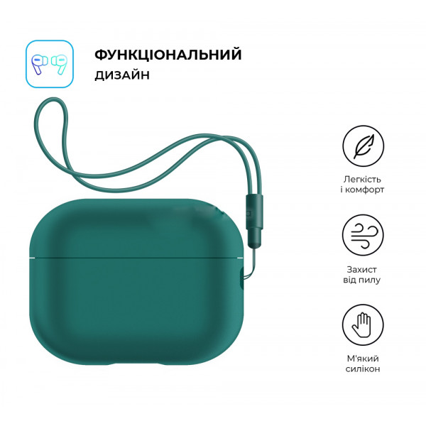 Фото - Чехол для наушников Armorstandart Silicone Case with straps for Apple Airpods Pro 2 Dark Green (ARM68612)