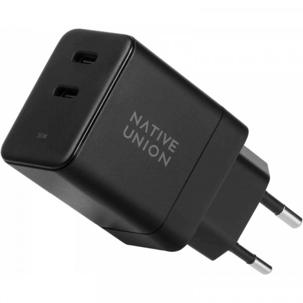 Фото - Сетевое зарядное устройство Native Union Fast GaN Charger PD 35W Dual USB-C Port Black (FAST-PD35-BLK-EU)