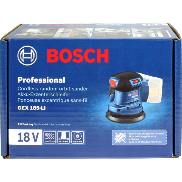 Фото - Эксцентриковая шлифовальная машина Bosch GEX 185-LI без АКБ и ЗУ (0.601.3A5.020)