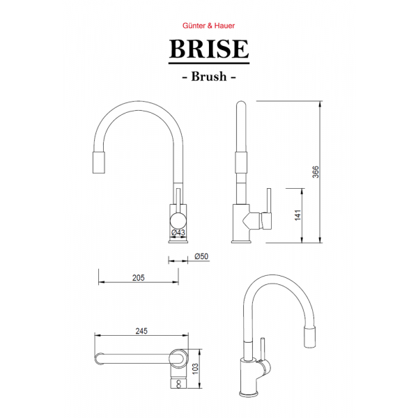 Фото - Смеситель кухонный Gunter & Hauer BRISE Brush
