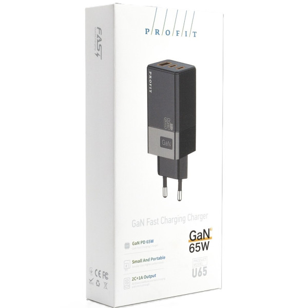 Фото - Сетевое зарядное устройство Profit U65 GAN PD QC3.0, 65W USB A+2C Black (000001842)