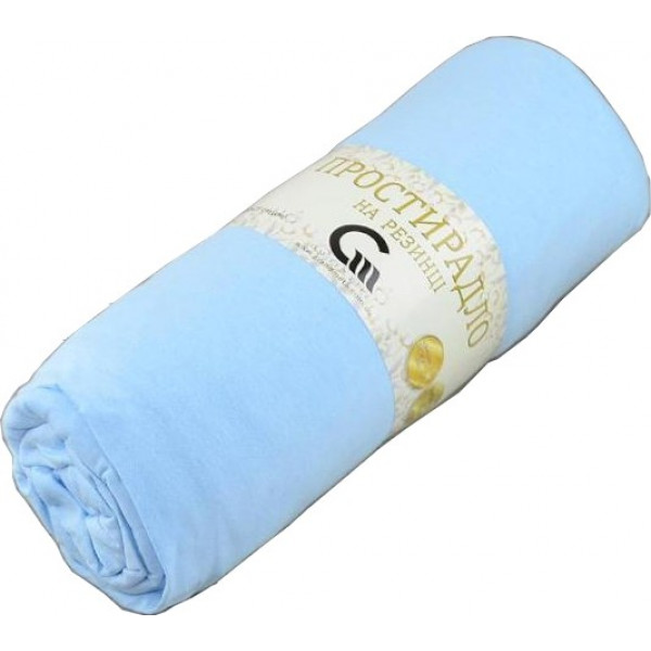 Фото - Простынь двуспальная GM Textile на резинке голубая 200х200х25