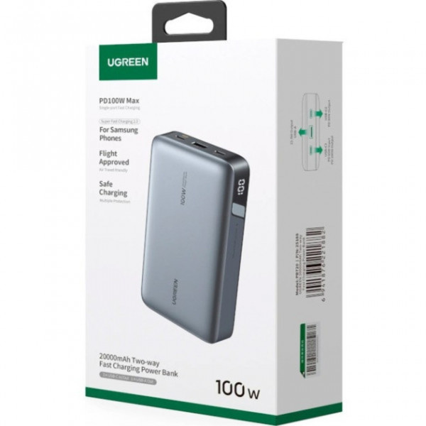 Фото - Батарея мобильная UGREEN 20000mAh 100W PD,QC, USB-A, 2xUSB-С Grey (PB720)