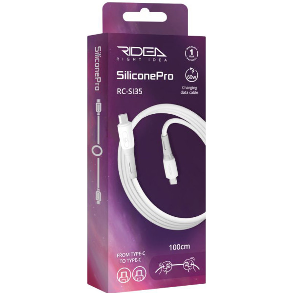 Фото - Кабель синхронизации данных Ridea SiliconePro Type-C to Type-C 60W White (RC-SI35)