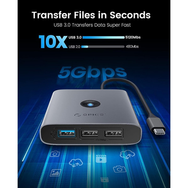 Фото - Хаб USB Orico Type-C 5-в-1 Docking Station (FAX3-5P-GY-EP)