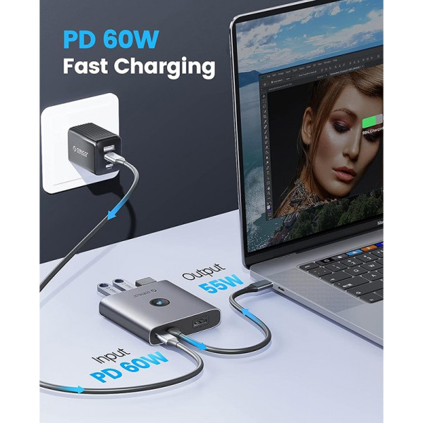 Фото - Хаб USB Orico Type-C 5-в-1 Docking Station (FAX3-5P-GY-EP)