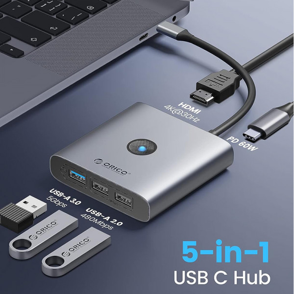 Фото - Хаб USB Orico Type-C 5-в-1 Docking Station (FAX3-5P-GY-EP)