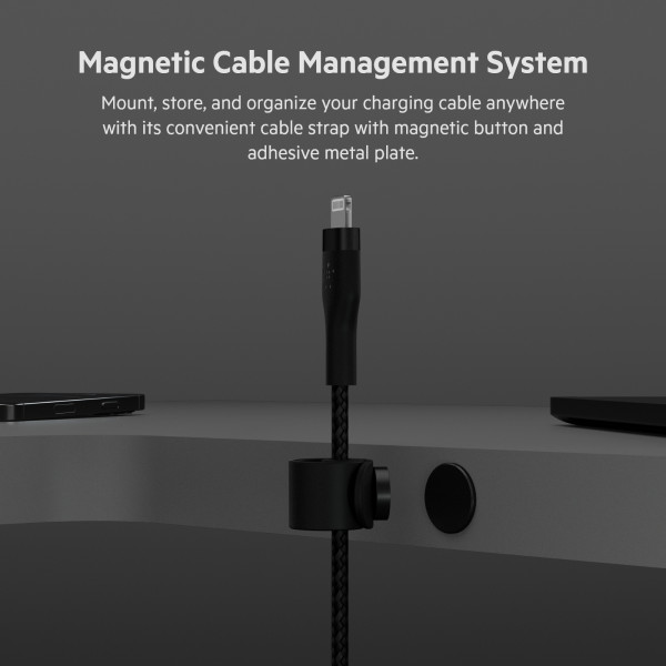 Фото - Кабель синхронизации данных Belkin USB-С - Lightning Braided Silicone 1m Black (CAA011BT1MBK)