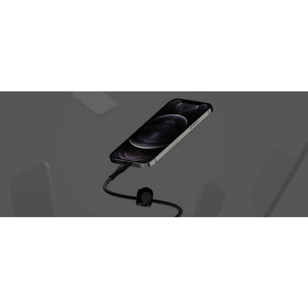 Фото - Кабель синхронизации данных Belkin USB-С - Lightning Braided Silicone 1m Black (CAA011BT1MBK)